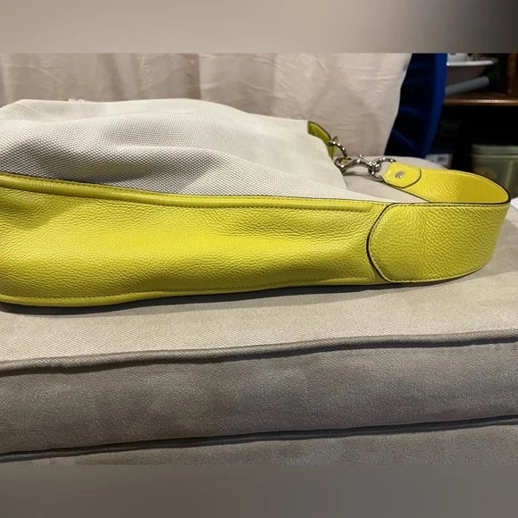 Coach canvas and lime green/yellow leather shoulder purse - Picture 8 of 15